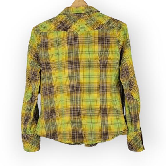 Horny Toad Plaid Elbow Patch Button Front Shirt Small Rustic Western Cabincore - Picture 2 of 6